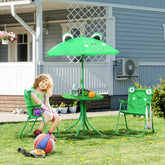 Kids Table and Chair Set, Outdoor Folding Garden Furniture, Picnic Table for Patio Backyard, with Removable & Height Adjustable Sun Umbrella, Green Frog