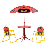 Kids Table and Chair Set, Outdoor Folding Garden Furniture, Picnic Table for Patio Backyard, with Removable & Height Adjustable Sun Umbrella, Aged 3-6 Years Old, Red