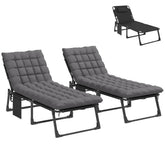 Folding Chaise Lounge Chair Outdoor Tanning Chair Set of 2 with 5-Position Backrest, Cushions, Side Pocket, Dark Gray