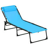 Folding Chaise Lounge Pool Chair with 4-Position Reclining Back, Pillow, Breathable Mesh & Bungee Seat, Blue