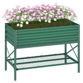 Galvanized Raised Garden Bed, Metal Planter Box with Legs, Storage Shelf and Bed Liner, Green