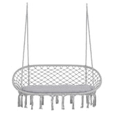 2-Person Hammock Chair Macrame Swing with Soft Cushion, Hanging Cotton Rope Chair for Indoor Outdoor Home Patio Backyard, Light Gray