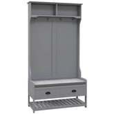 3-in-1 Hall Tree, Entryway Bench with Coat Rack, Mudroom Bench with Shoe Rack, 2 Storage Drawers, 4 Hooks and Padded Seat Cushions for Hallway, Gray