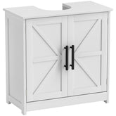 Farmhouse Pedestal Sink Storage Cabinet, Bathroom Sink Cabinet with 2 Barn Doors and Adjustable Shelf, White
