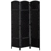 Room Divider 3 Panel, 6FT Tall Folding Privacy Screen, Freestanding Hand-Woven Partition for Room Separation with 360° Hinges, Paper Rope Diamond Weave, Black