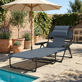 Folding Lounge Chair w/ Reclining Back, Gray