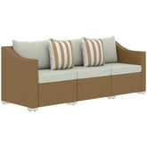 Rattan Wicker 3 Seater Patio Couch with Cushions, 2 Throw Pillows, Outdoor Furniture Rattan Sofa, Light Gray