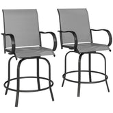 Outdoor Bar Stools Set of 2, 360° Swivel Bar Height Chairs, 26.75" x 29.5" x 48.5", Gray