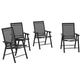 Set of 4 Outdoor Folding Chairs, Stackable Patio Dining Chairs with Armrests, Metal Frame, Black