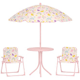 Kids Picnic Table and Chair Set, Outdoor Activity Table with Foldable Chairs, Removable Umbrella for Backyard, Pink