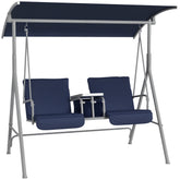 2-Seater Outdoor Porch Swing with Canopy and Table, Patio Swing Chair for Garden, Poolside, Backyard, Dark Blue