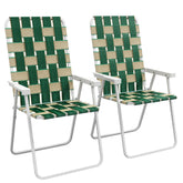 Set of 2 Patio Folding Chairs, Classic Outdoor Camping Chairs, Portable Lawn Chairs w/ Armrests, Green