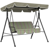 3-Seat Outdoor Patio Swing Chair w/ Cushion, Steel Frame Stand, Adjustable Tilt Canopy for Patio, Garden, Beige & Green