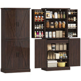 72" Tall Kitchen Pantry Cabinet, Farmhouse Storage Cabinet with 8 Door Racks and Adjustable Shelves, Distressed Brown