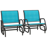 2 Pieces Outdoor Glider Chair, Steel Swing Chai with Curved Armrests for Porch, Garden, Poolside, Balcony, Blue