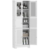 Freestanding Bathroom Cabinet with Glass/Louvred Doors, Tall Bathroom Storage Cabinet with Adjustable Shelf, White