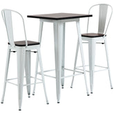 3 Piece Industrial Dining Table Set, Bar Height Bar Table and Chairs Set with Footrests for Bistro, Pub, White and Brown