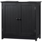 Under Sink Bathroom Cabinet, Pedestal Sink Storage Cabinet with 2 Doors, Shelf and U-Shape, Black