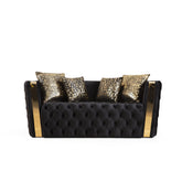 Revelation Button Tufted Loveseat with Velvet Fabric and Gold Accent in Black