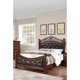 Oasis Traditional Dark Cherry 1pc California King Size Bed Tufted Faux Leather Headboard Footboard Bedframe