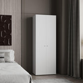 Home 2 Door Closet System, Four Fixed Shelves, Compact Wardrobe for Bedroom Organization, Laundry Room Organization, Utility Room Organization, Freestanding Storage Furniture, White