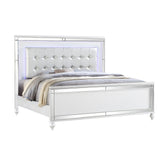 EXHIBITION Full Size Upholstered LED Bed made with wood in White Color