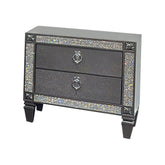 Vault Nightstand, 2 Drawers, Crystal Like Acrylic Trim, Gray Solid Wood