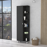 Iphigenia Mirror Linen Cabinet, Four Interior Shelves, Five External Shelves -Black
