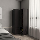 Meteor Corner Armoire With Double Doors And Interior Shelves, Space-Saving Wardrobe, Black