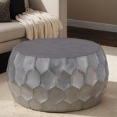 PULSAR Modern Contemporary Round Aluminum material 32" Coffee Table, Farmhouse Table with Glossy Diamond-Patterned Base Antique Silver