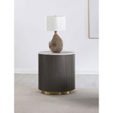 Demeter White and Charcoal Round Marble Top Side End Table