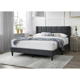 Elegant Modern Charcoal Brushed Linen 1pc Queen Size Bed Upholstered Box Design Headboard Bedframe