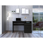 Chronicle Three Drawer Computer Desk, One Shelf -Black