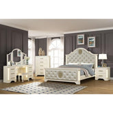 ODYSSEUS Queen 5 Pc Unique LED Vanity Bedroom Set made with Wood in Beige