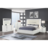 Queen 5 Pc LED Bedroom Set Made with Wood in Milky White