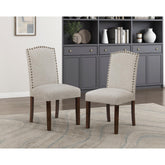 Modern Classic Side Chairs Set of 2, Taupe Fabric Upholstery Seat Back Nailhead Trim Dining Furniture