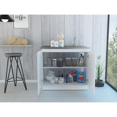 White Rectangle 2-Door Utility Sink and Cabinet
