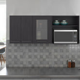 Supernova Wall-Mounted Kitchen Cabinet Organizer with Microwave Space, 4 Doors, Interior Storage Shelves, Open Shelf, and Built-In Dish Holder