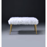 Moon II White Faux Fur & Gold Finish Bench