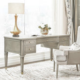 Zeus Gold Accent 5-Drawer Wood Executive Desk Grey Cashmere Rubber Wood & Veneer