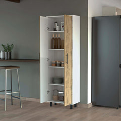 Apex 2-Door 5-Shelf Kitchen Pantry White and Macadamia