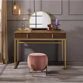 Aura Walnut & Gold Finish Vanity Desk W/Mirror & Jewelry Tray