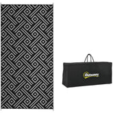 Reversible Outdoor Rug Carpet RV Camping Rugs with Carry Bag, 9' x 18', Black & Gray Geometric