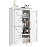 Bathroom Floor Storage Cabinet, Farmhouse Bathroom Cabinet with 4 Doors and Adjustable Shelf, White