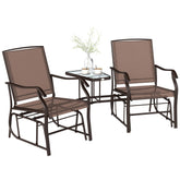 Outdoor Glider Chairs with Coffee Table, Patio 2-Seat Rocking Chair Swing Loveseat with Breathable Sling for Backyard, Garden, and Porch, Coffee Brown