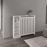Camelot Cover Cabinet Joseph with Slatted Frame and 3 Shelves, Decorative Heater Cover, Modern Furniture Accent, White