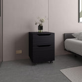Quasar Open Shelves Nightstand With One Door, Modern Bedside Table For Bedroom Storage, Black