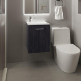 Crest Floating, Wide One-Door Cabinet Vanity, With Resin Sink And One Shelf, Bathroom Storage, Black