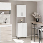 Andromache 76,8" Tall Two Double Door Cabinet Kitchen Pantry with Hutch and Five Shelves, Microwave Cabinet, Storage Cabinet, Kitchen Organization, Garage Cabinet, Kitchen White