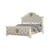 ODYSSEUS Queen Size Tufted Upholstery & LED Bed made with Wood in Beige